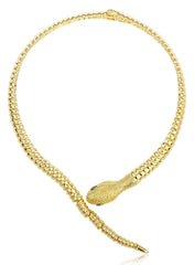 Goldtone Snake With Grey Eyes Curved Bar Design Adjustable Neck Collar Choker Necklace