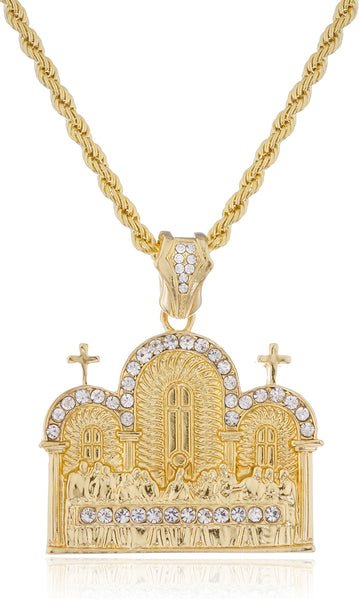 Goldtone With Clear Stones Last Supper Pendant With A Rope Chain