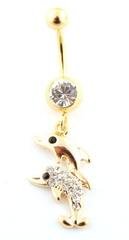 Iced Out Dolphin with Clear Stone Belly Ring