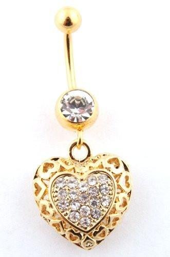 Iced Out Hollow Heart Shaped and Stone Beaded Belly Ring