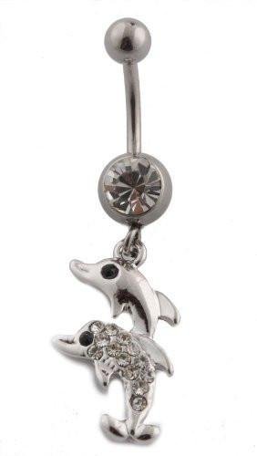 Iced Out Dolphin with Clear Stones Belly Ring