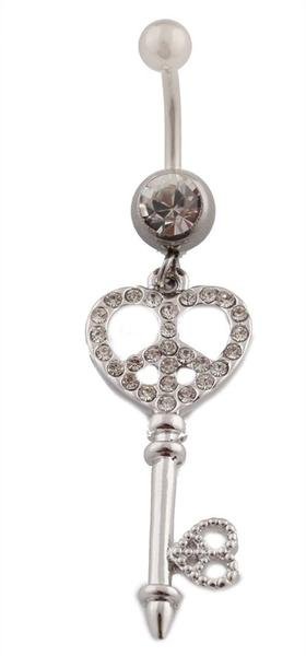 Heart and Peace Sign with Clear Rhinestone Belly Ring