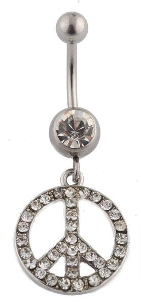 Peace Sign with Clear Stones Belly Ring