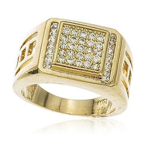 Men's Gold Layered Cubic Zirconia Curved Layered Square Ring Sizes 9-12