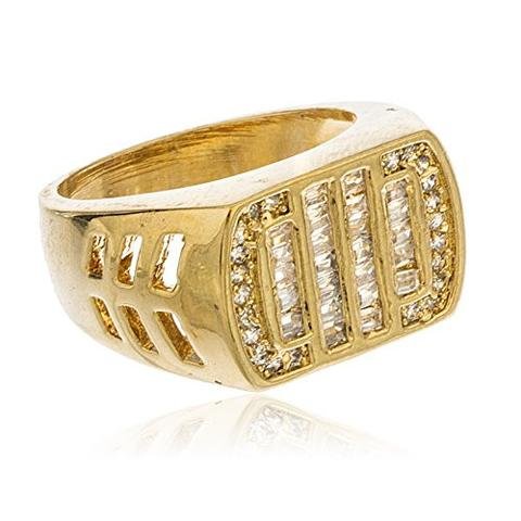 Men's Gold Layered Iced Out Curved Rectangle Cubic Zirconia Stones Ring Sizes 9-12