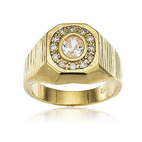 Men's Gold Layered Iced Out Octagon With Round Stone Finger Ring Sizes 9-12