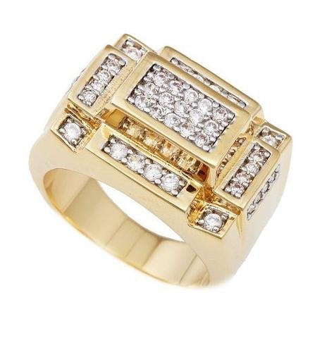 Men's Goldtone 3d Rectangle Cz Ring Sizes 7-16