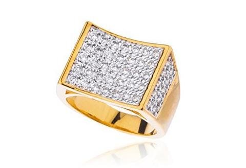 Men's Goldtone Cz Curved Rectangle Ring Sizes 10-11
