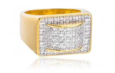 Men's Goldtone Rectangle With Round 3D Design CZ Ring Sizes 10-11