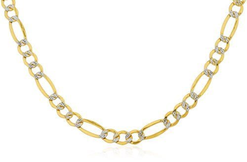 Men's Real 10k Yellow Gold 6.25mm Pave Figaro Chain (Available In 22-26 Inches)