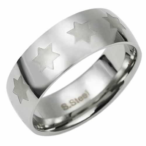 Men's Silver Stainless Steel Multi Mini Star Of David Ring