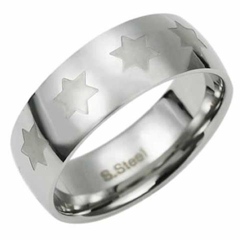 Men's Silver Stainless Steel Multi Mini Star Of David Ring