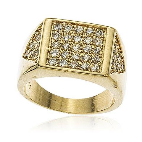 Mens Gold Layered Iced Out Square And Side Triangle Ring With Cubic Zirconia Sizes 9-12