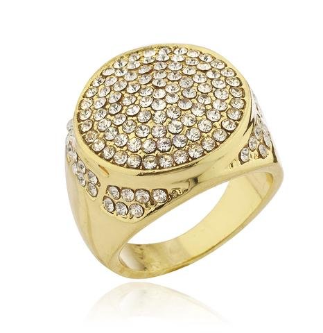 Mens Goldtone Iced Out Ring with Circular Border