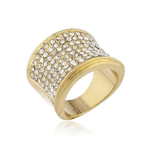 Mens Goldtone Iced Out Ring with Curved Feature