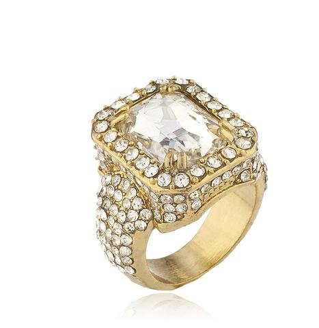 Mens Goldtone Iced Out Ring with Faux Gemstone