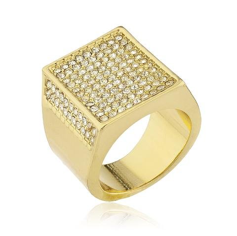 Men's Goldtone Iced Out Ring with Inner Rectangular Border