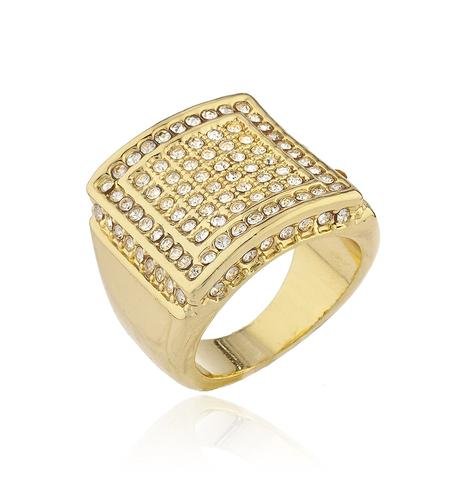 Mens Goldtone Iced Out Ring with Square Border
