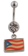 Puerto Rican Flag with Clear Stones Belly Ring
