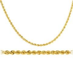 Real 14k Yellow Gold 2mm Rope Chain Necklace - 16" 18" 20" 22" & 24" Available