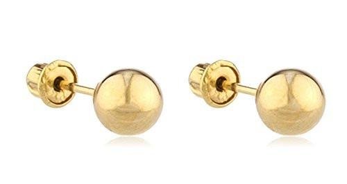Real 14k Yellow Gold Scew Back Ball Stud Earrings - Sizes 3mm-8mm