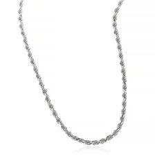 Real 925 Rhodium Plated Sterling Silver 3mm Rope Chain Necklace - All Lengths Available (30 Inches)