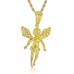 Real 925 Sterling Goldtone Angel Pendant With Czs And A 3mm 24 Inch Rope Chain Necklace