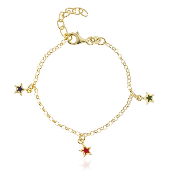 Real 925 Sterling Goldtone With Multicolor Star Charms Adjustable 6 Inch Baby Bracelet