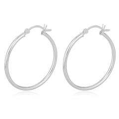 Real 925 Sterling Silver 2mm Hoop Earrings (45 Millimeters)
