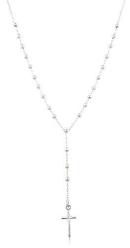 Real 925 Sterling Silver 3mm 18 Inch Beaded Rosary Necklace With Dangling Cross