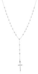 Real 925 Sterling Silver 3mm 18 Inch Beaded Rosary Necklace With Dangling Cross