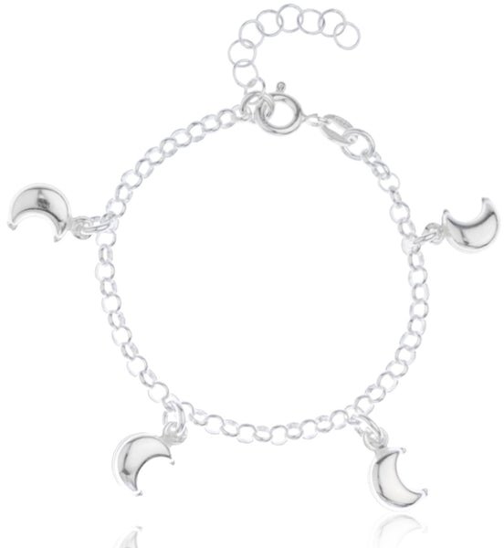 Real 925 Sterling Silver Crescent Moon Charms Adjustable 6 Inch Baby Bracelet