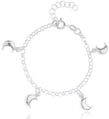 Real 925 Sterling Silver Crescent Moon Charms Adjustable 6 Inch Baby Bracelet