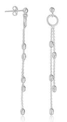 Real 925 Sterling Silver Dangle Cable Chain Oval Beaded Earrings
