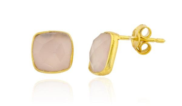 Real 925 Sterling Silver Goldtone Simulated Light Amethyst Square Stone Earrings