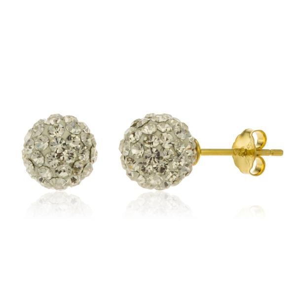 Real 925 Sterling Silver Goldtone With White 8mm Preciosa Crystals Stud Earrings
