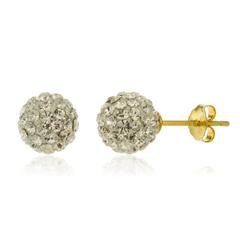 Real 925 Sterling Silver Goldtone With White 8mm Preciosa Crystals Stud Earrings