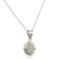 Real 925 Sterling Silver Hamsa Oval Micro Pendant With Cz Stones And An 18 Inch Link Necklace
