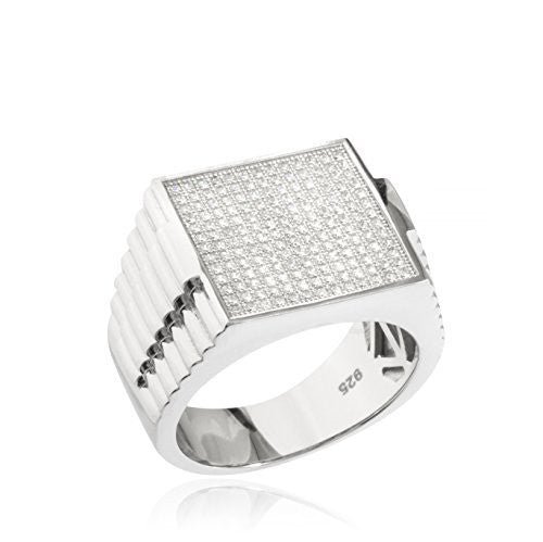 Real 925 Sterling Silver Square With Cz Stones Ring