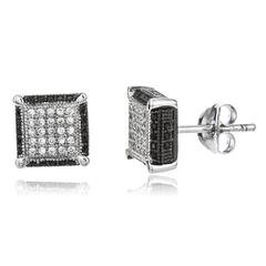 Real 925 Sterling Silver With Clear And Black Outline Cz Stones 10mm Boxed Stud Earrings