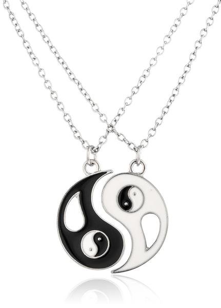Silvertone Yin Yang 2 Piece Friendship Necklace