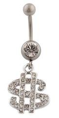 Iced Out Dollar Sign with Clear Rhinestones Belly Ring