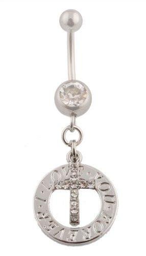 Iced Out Cross Circle Emblem and Rhinestones Belly Ring