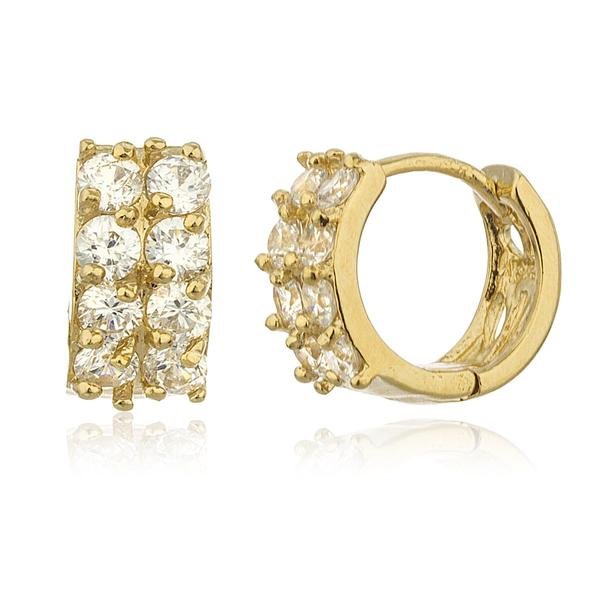 Two Year Warranty Gold Overlay 2 Row .5 Inch Huggie Hoop Earrings With Cubic Zirconia