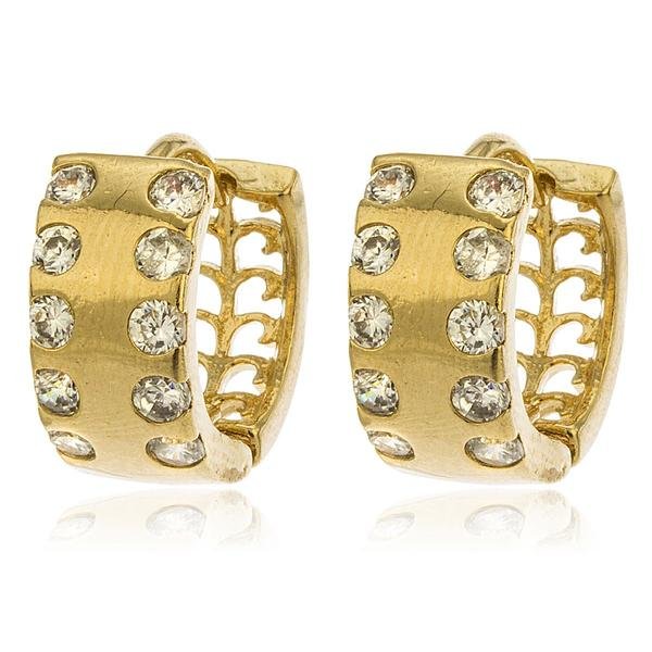 Two Year Warranty Gold Overlay Block Huggie With Cubic Zirconia Stones 13mm Earrings