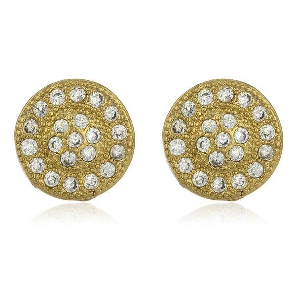 Two Year Warranty Gold Overlay Disk Design Stud Earrings With Cubic Zirconia