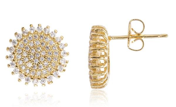 Two Year Warranty Gold Overlay Flower Stud Earrings With Cubic Zirconia Stones