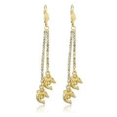 Two Year Warranty Gold Overlay Hanging Clear Stones With Dolphin Loop Charm Dangling Earrings