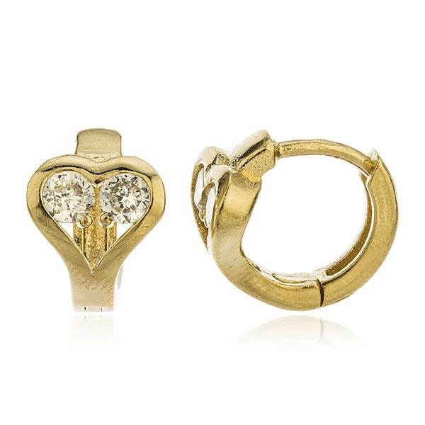 Two Year Warranty Gold Overlay Heart With Cubic Zirconia Stones 13mm Huggie Earrings