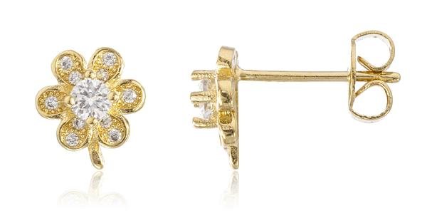 Two Year Warranty Gold Overlay Mini Flower Stud Earrings With Cubic Zirconia Stones